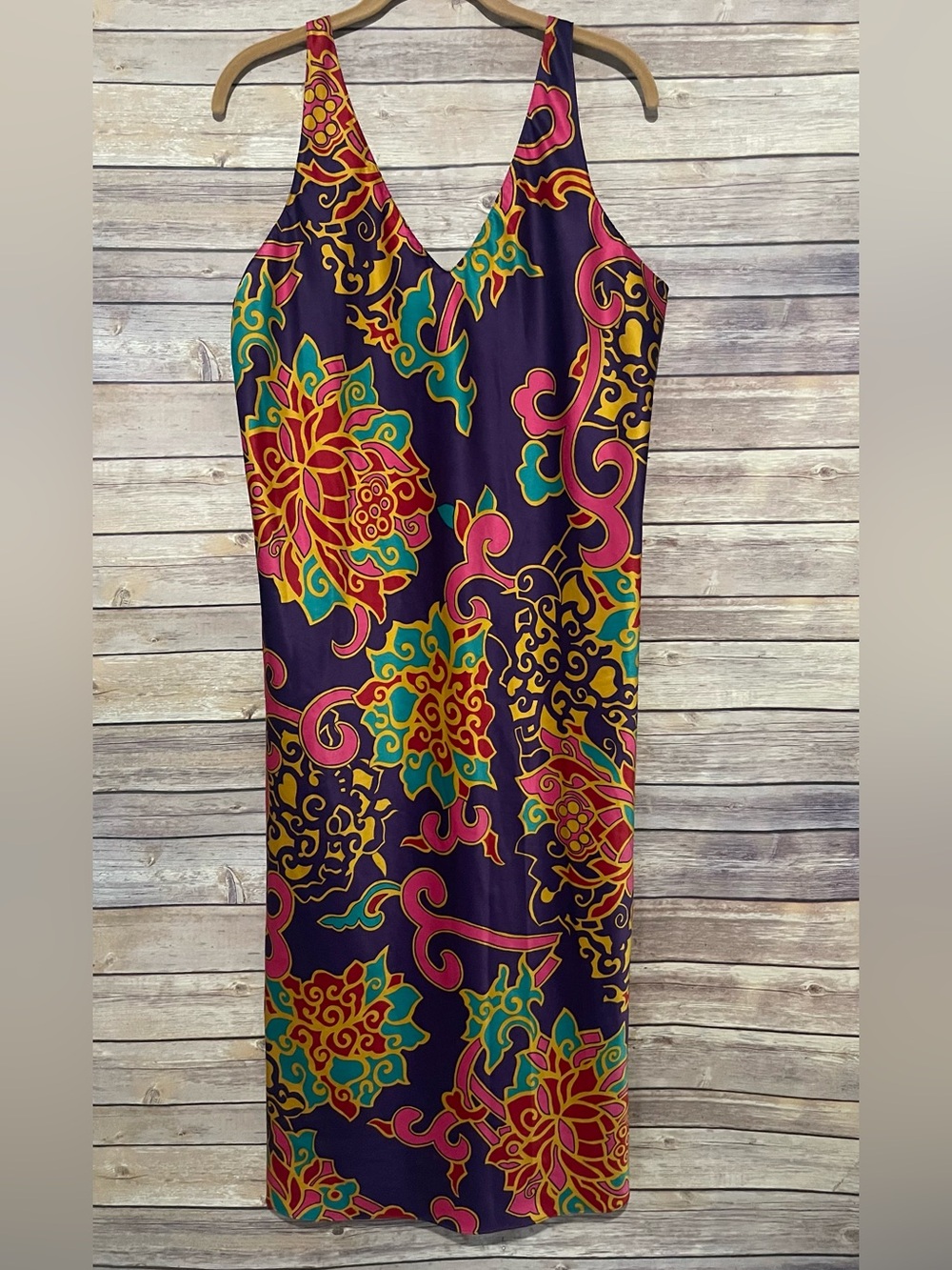 NATORI Size XL Satin Multicolor Slip Dress Gown
